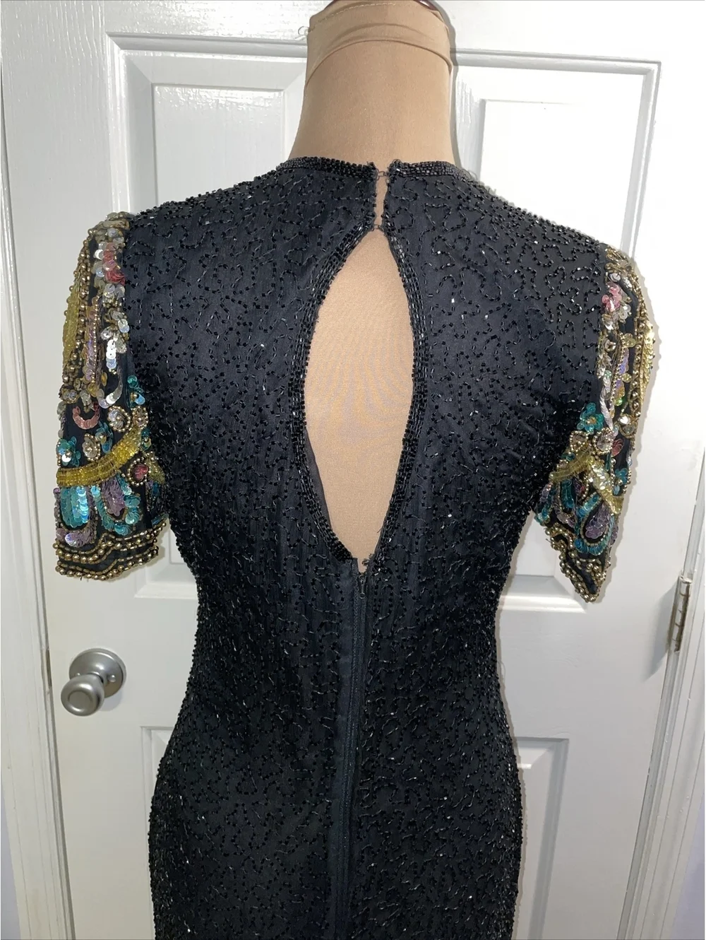 Laurence Kazar NewYork 100% Sequin Silk Dress Black Floral Small Formal Lined
